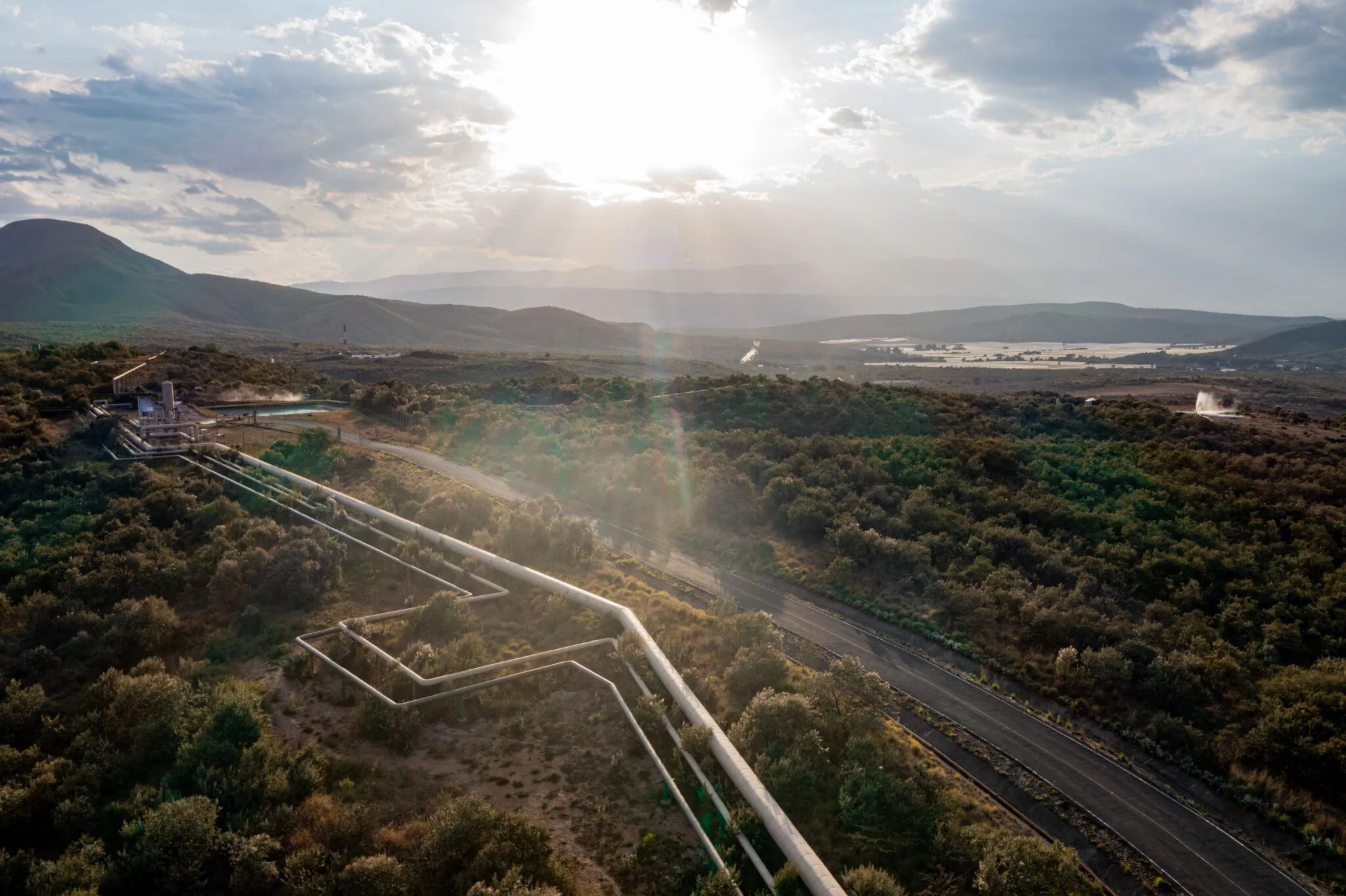 Aerial view of geothermal pipelines at one of Kibiva Energy's Rift Valley sites